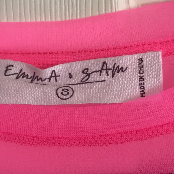 Emma & Sam Crew Neck Crop Top Mesh Pink Small - Picture 2 of 2